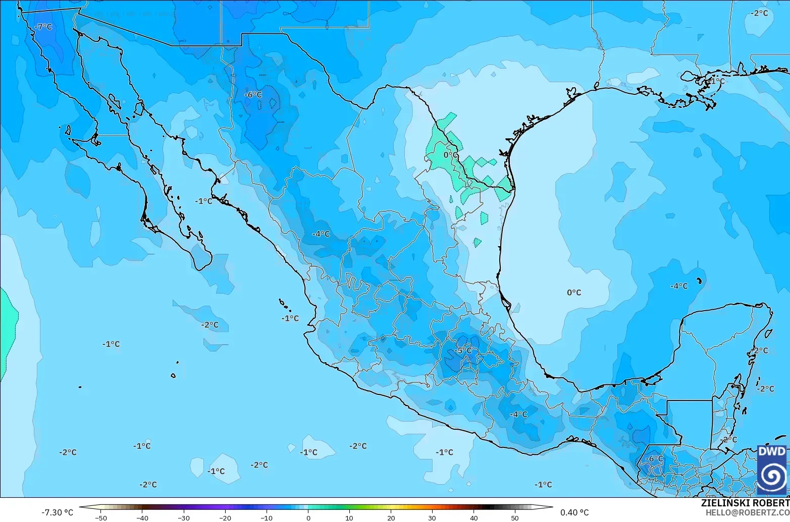 ICON modelo - México, Temperatura a 500 hPa