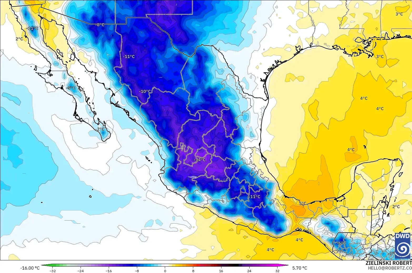 ICON modelo - México, Anomalia de temperatura a 850 hPa