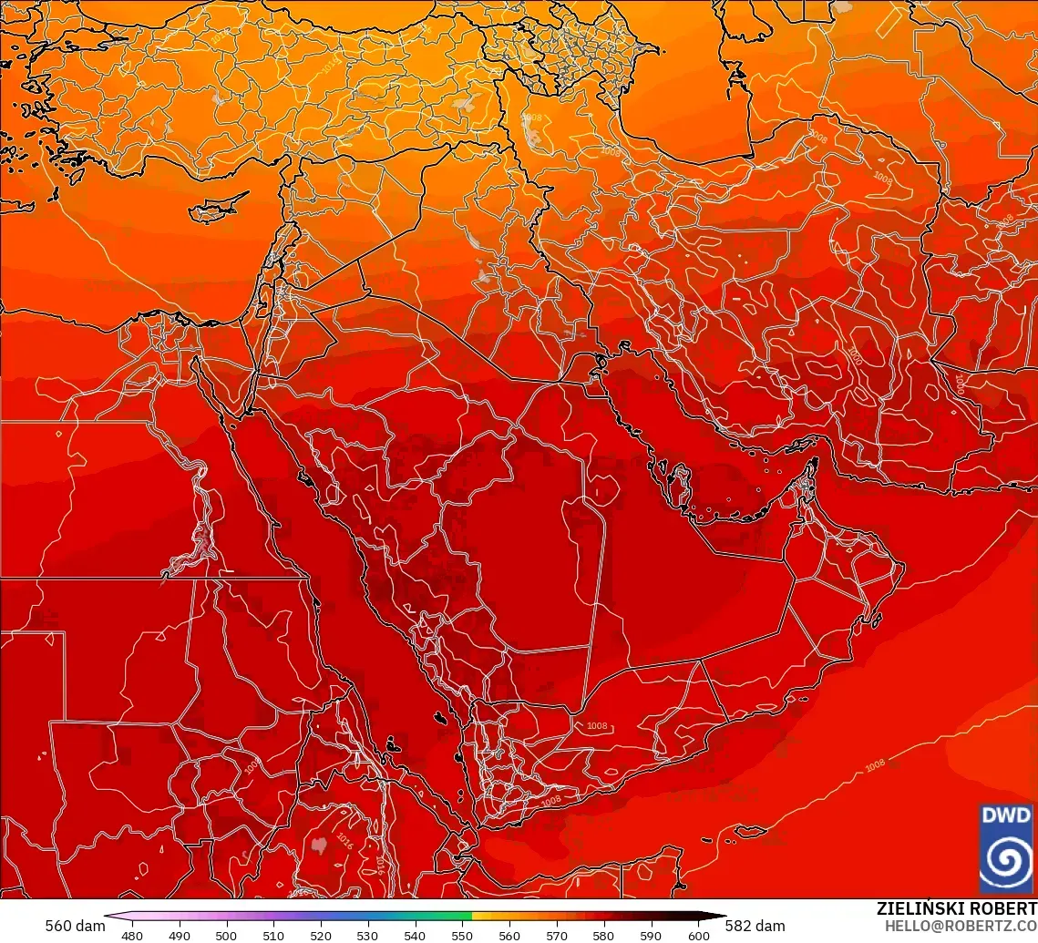 ICON modelo - Oriente Médio, Altura geopotencial a 500 hPa