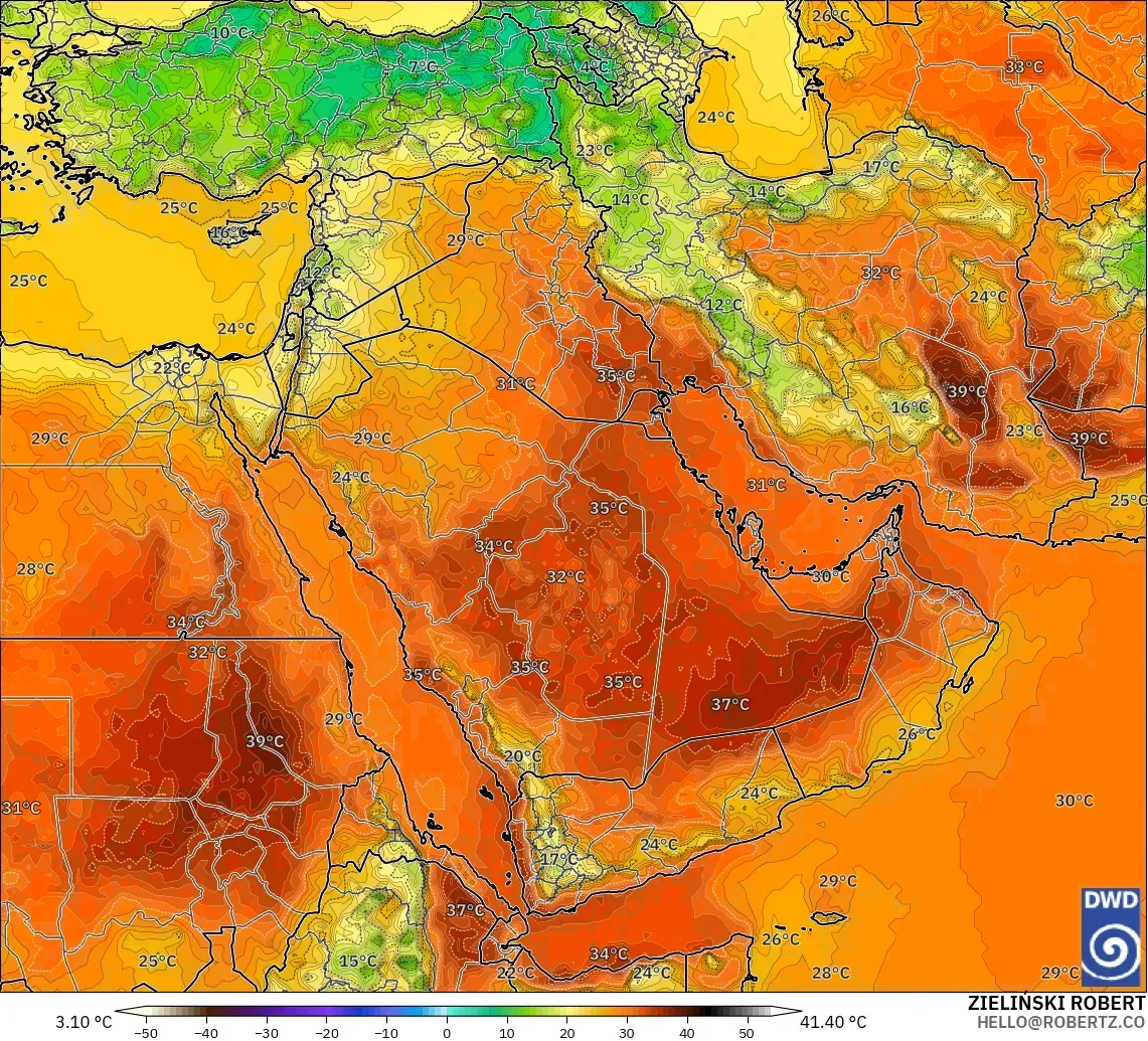 ICON modelo - Oriente Médio, Temperatura a 2 m