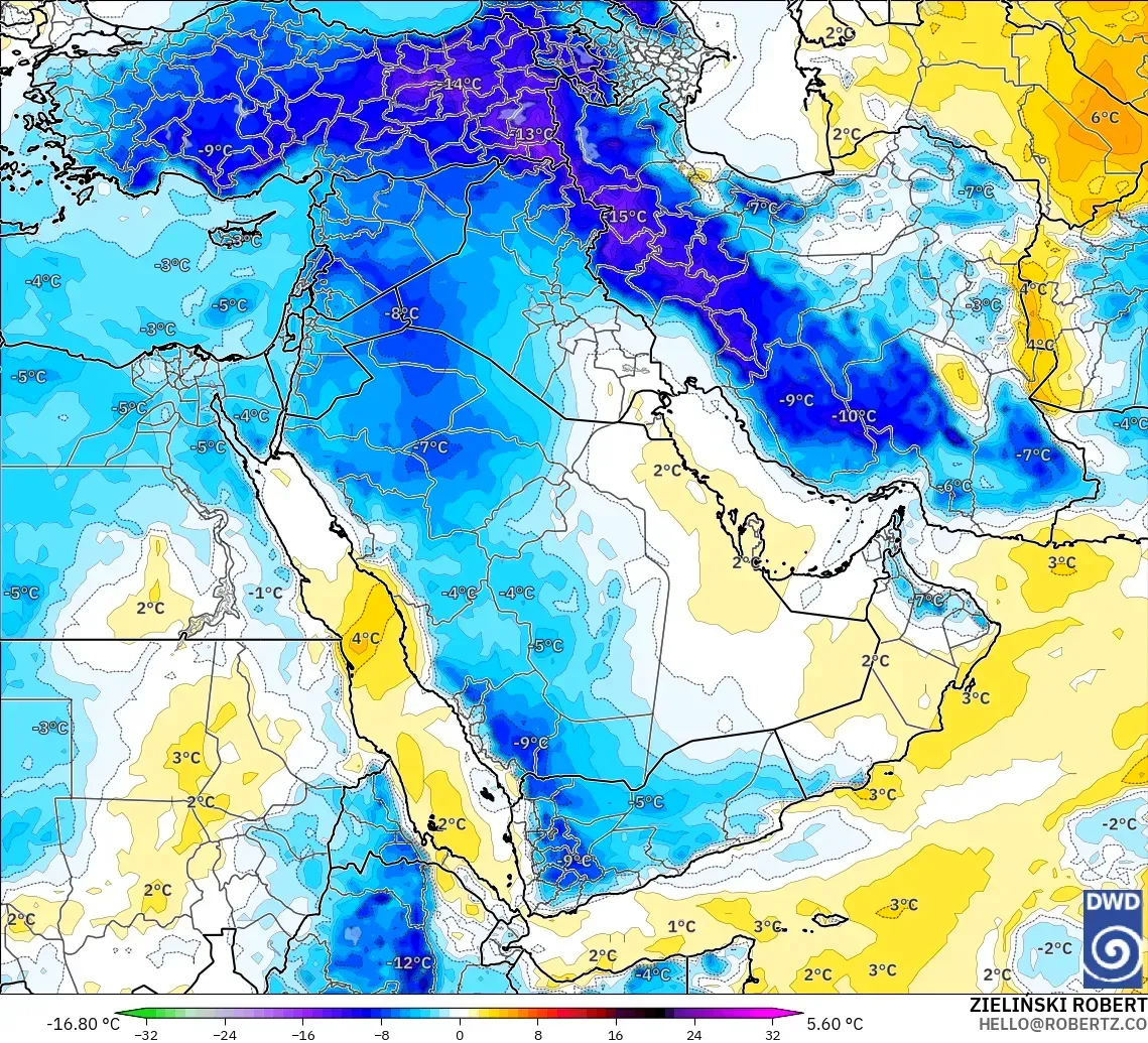 ICON modelo - Oriente Médio, Anomalia de temperatura a 850 hPa