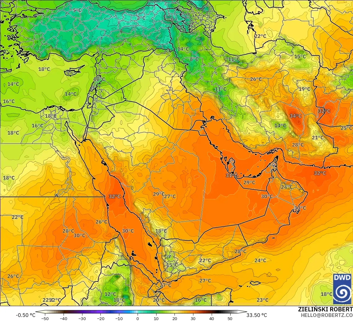 ICON modelo - Oriente Médio, Temperatura a 850 hPa