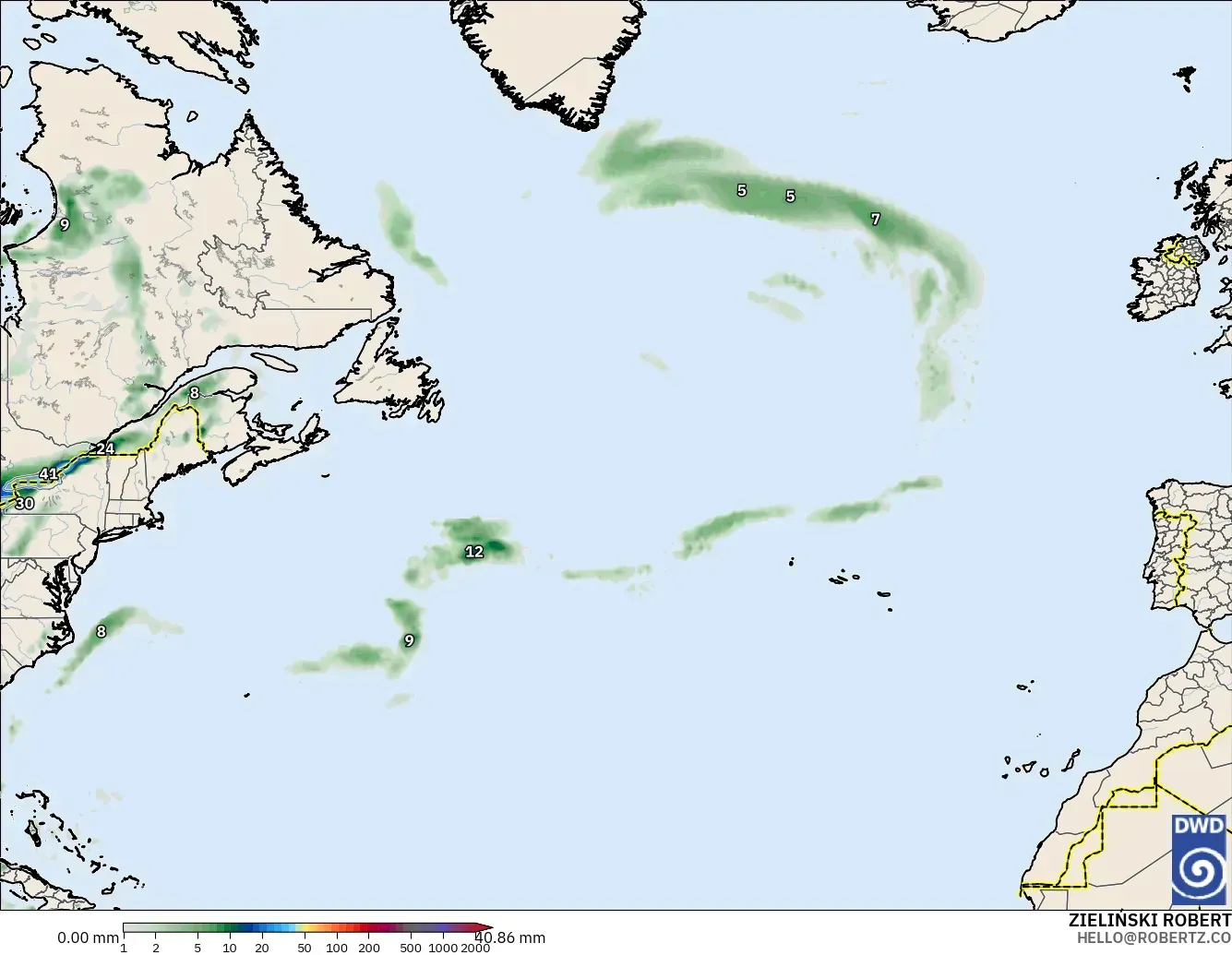 ICON modelo - Atlântico Norte, Acúmulo de precipitação