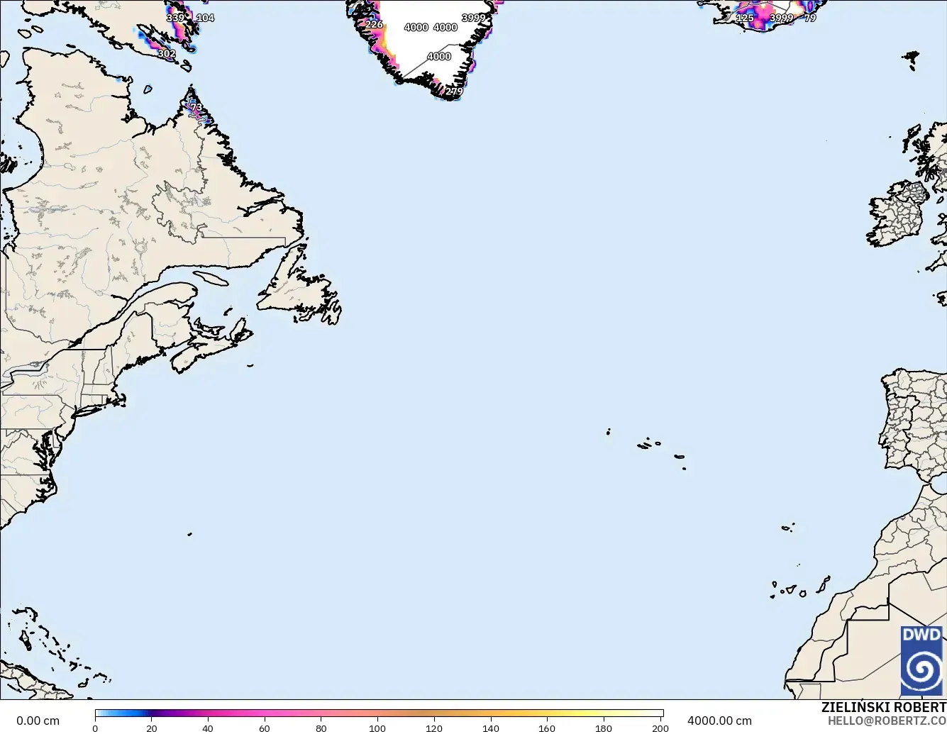 ICON modelo - Atlântico Norte, Profundidade da neve