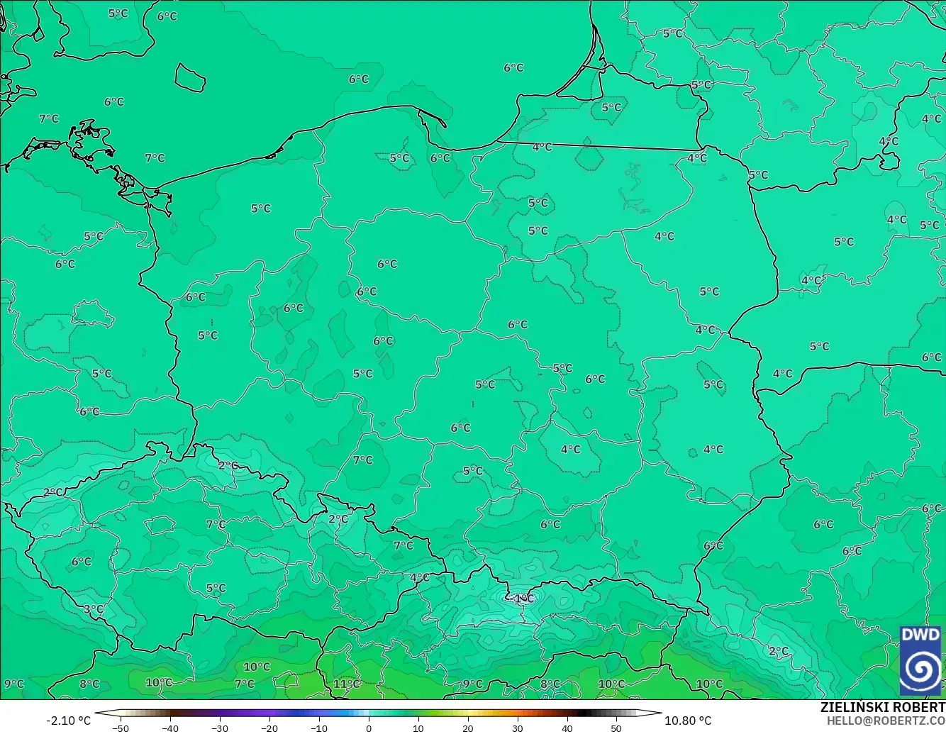 ICON modelo - Polônia, Temperatura a 850 hPa