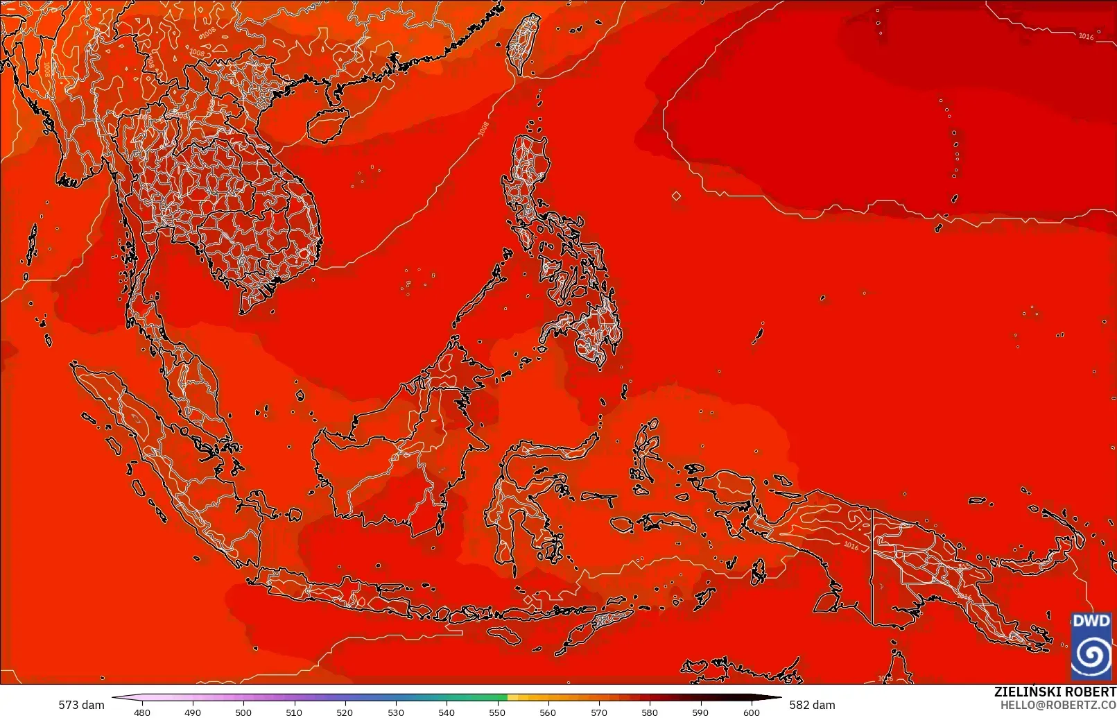 ICON modelo - Sudeste Asiático, Altura geopotencial a 500 hPa