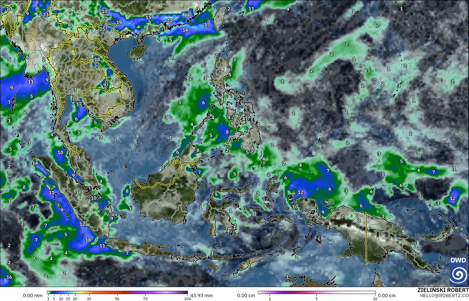 ICON modelo - Sudeste Asiático, Precipitação, nuvens e pressão