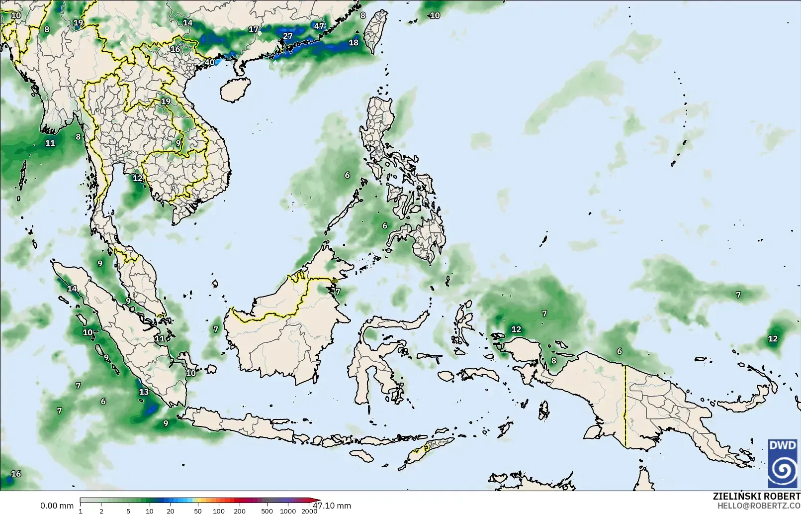 ICON modelo - Sudeste Asiático, Acúmulo de precipitação