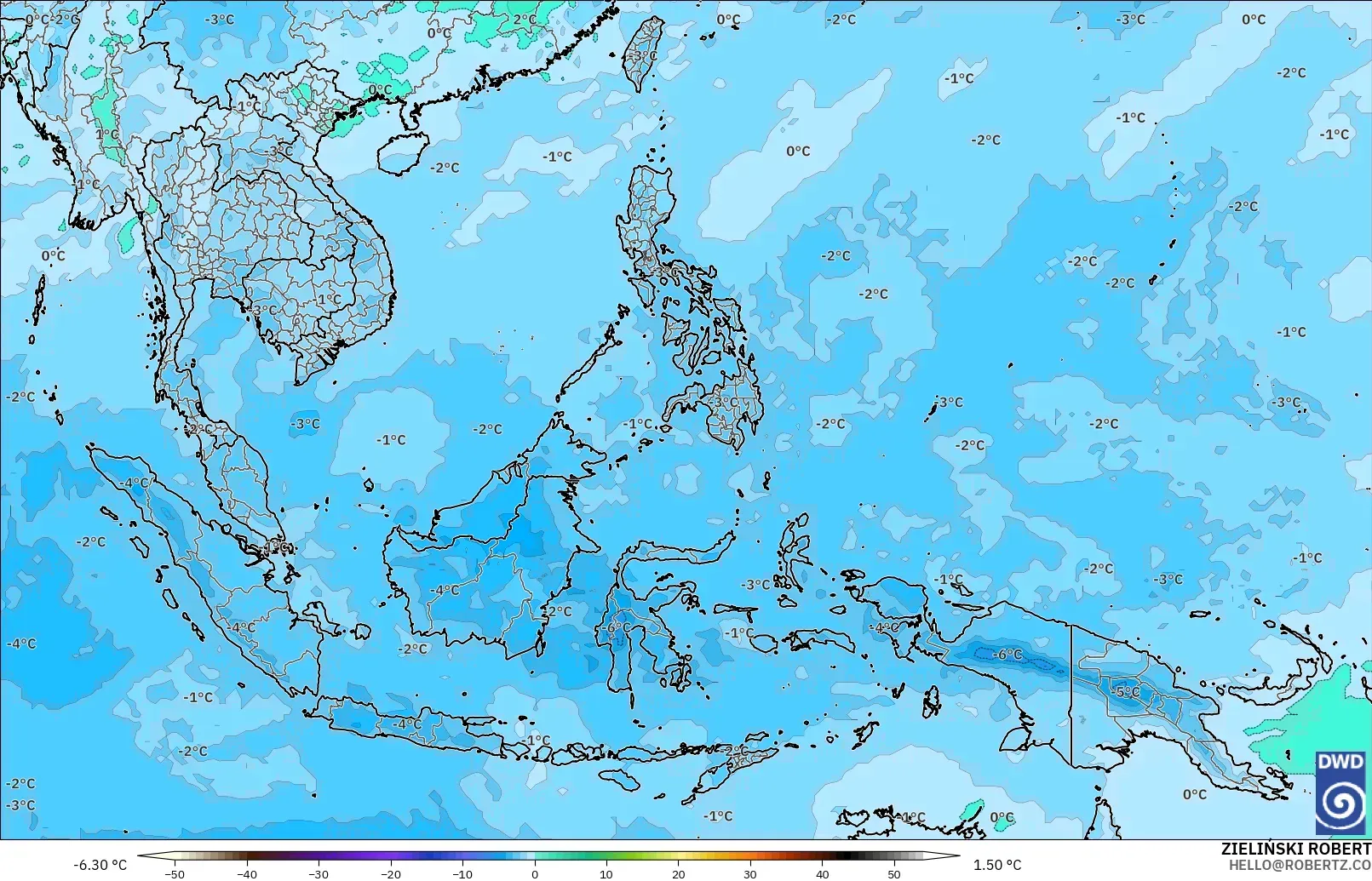 ICON modelo - Sudeste Asiático, Temperatura a 500 hPa
