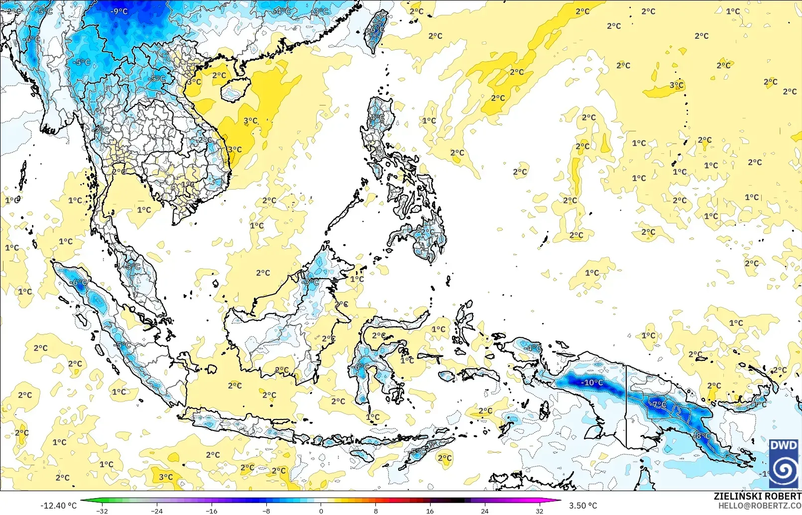 ICON modelo - Sudeste Asiático, Anomalia de temperatura a 850 hPa