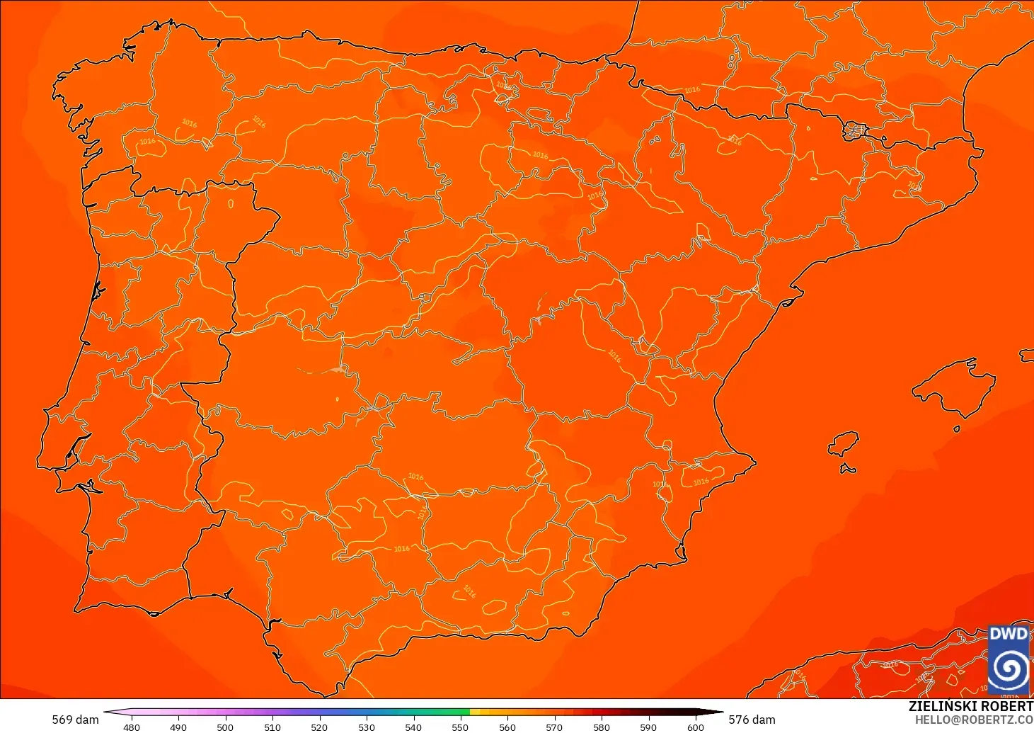 ICON modelo - Espanha, Altura geopotencial a 500 hPa