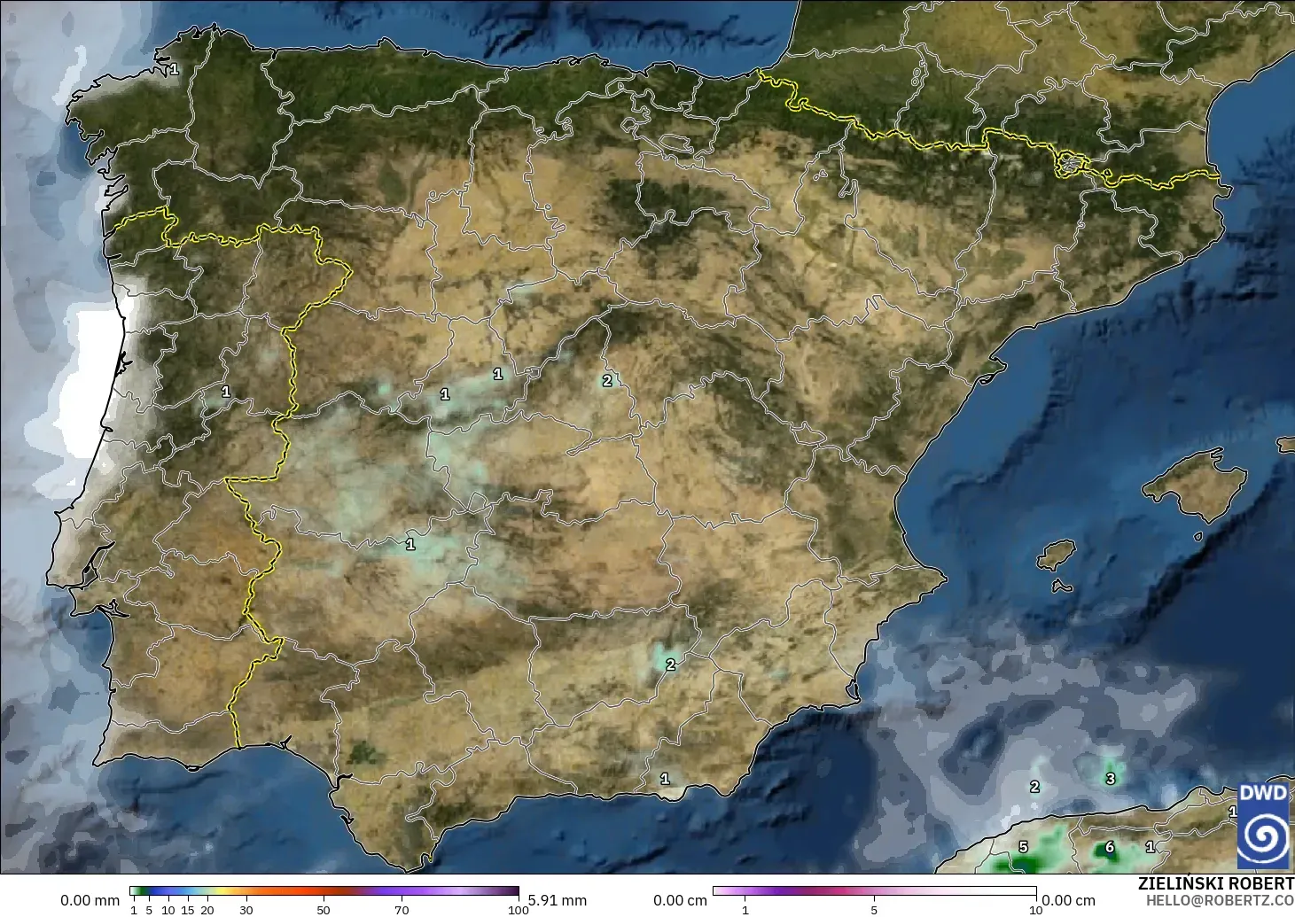 ICON modelo - Espanha, Precipitação, nuvens e pressão