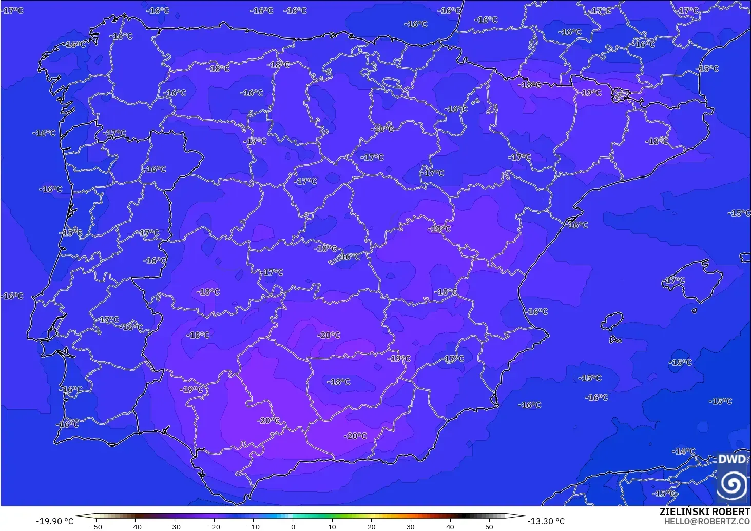 ICON modelo - Espanha, Temperatura a 500 hPa