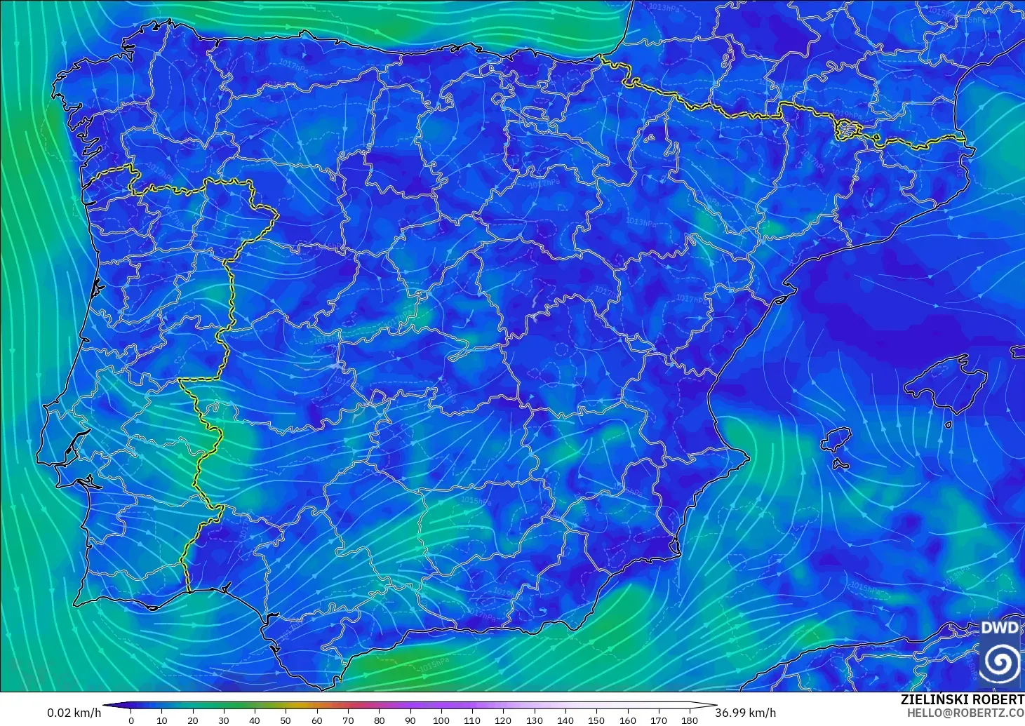 ICON modelo - Espanha, Vento a 10 m