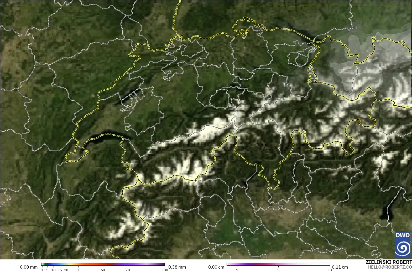 ICON modelo - Suíça, Precipitação, nuvens e pressão