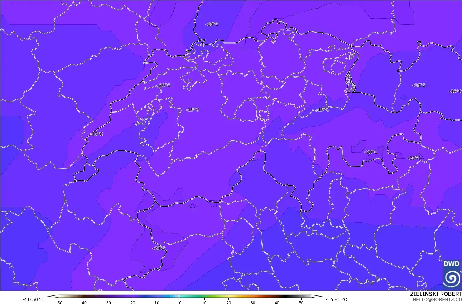 ICON modelo - Suíça, Temperatura a 500 hPa