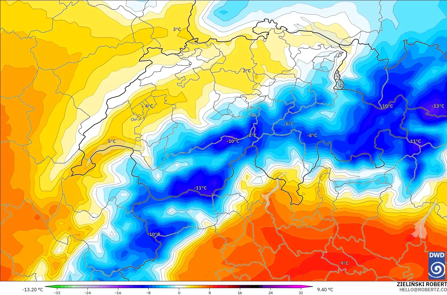 ICON modelo - Suíça, Anomalia de temperatura a 850 hPa