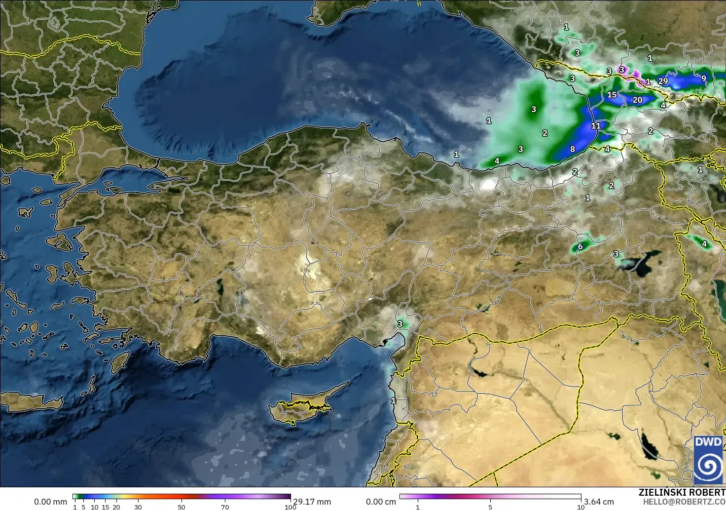 ICON modelo - Turquia, Precipitação, nuvens e pressão