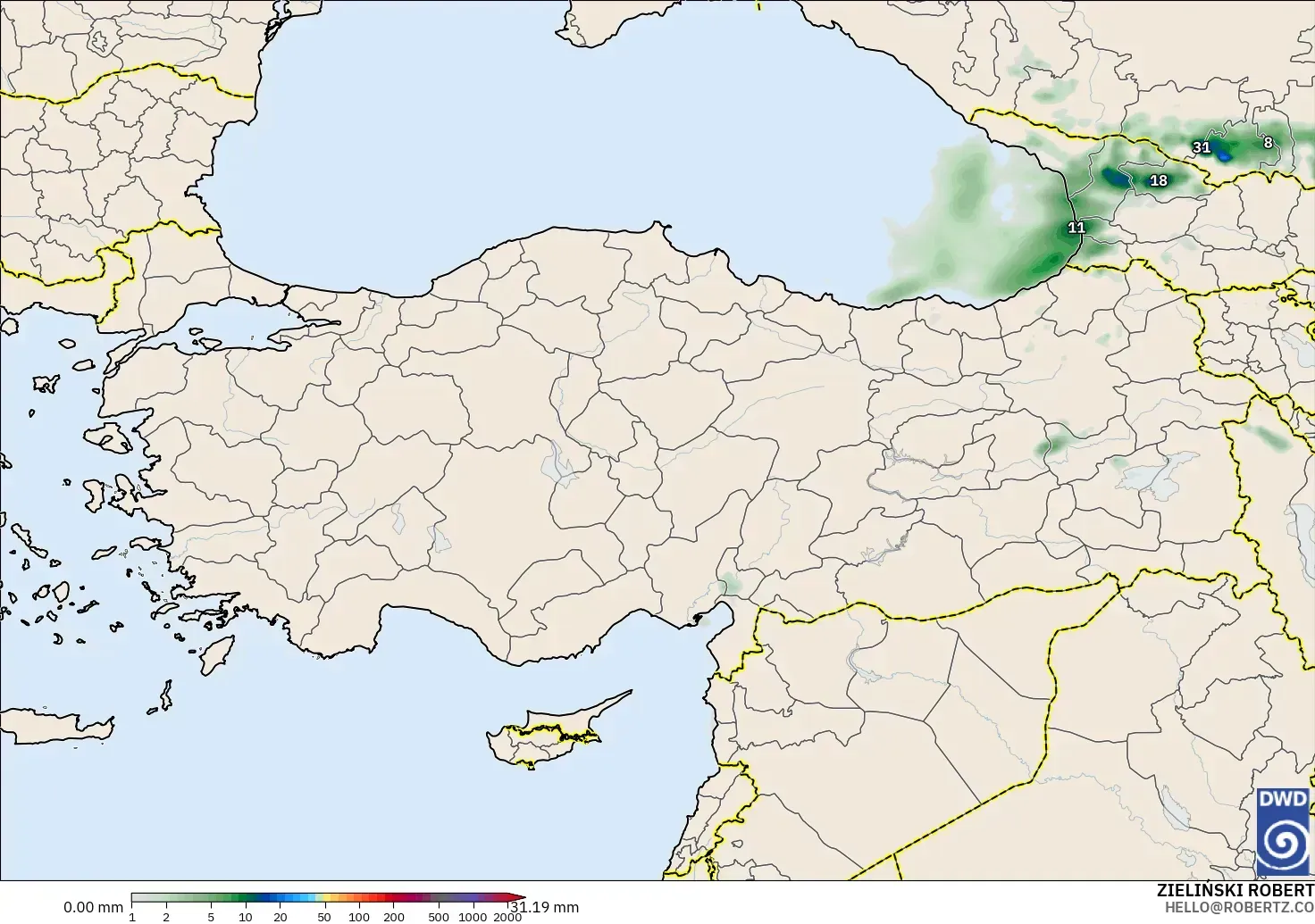 ICON modelo - Turquia, Acúmulo de precipitação