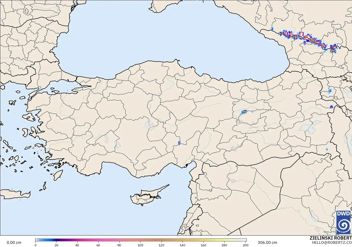 ICON modelo - Turquia, Profundidade da neve