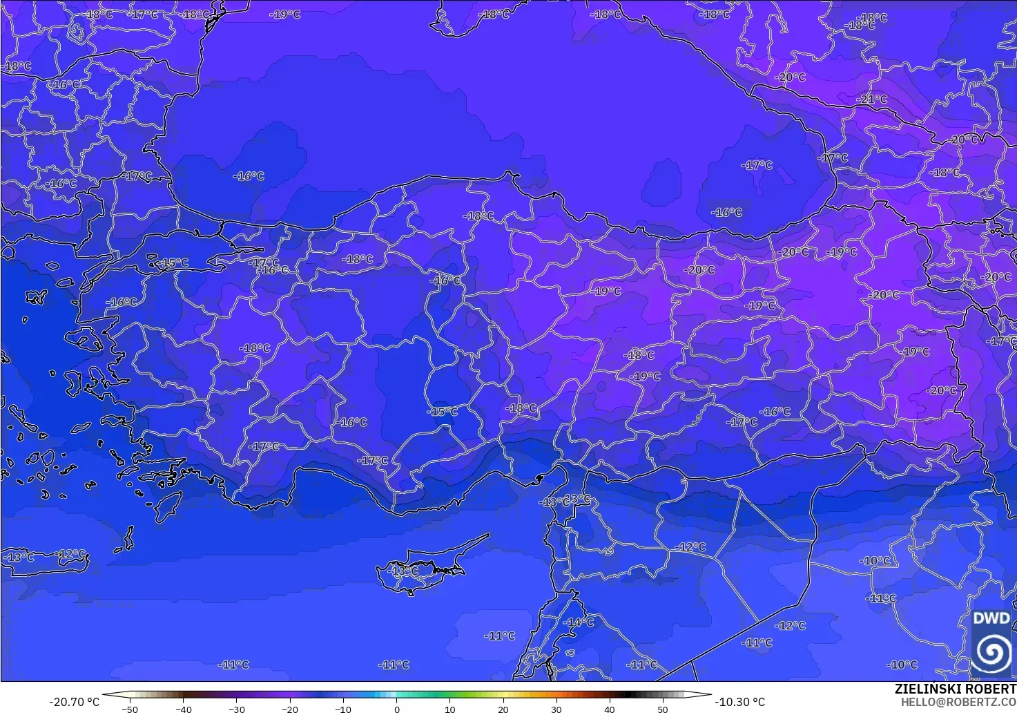 ICON modelo - Turquia, Temperatura a 500 hPa
