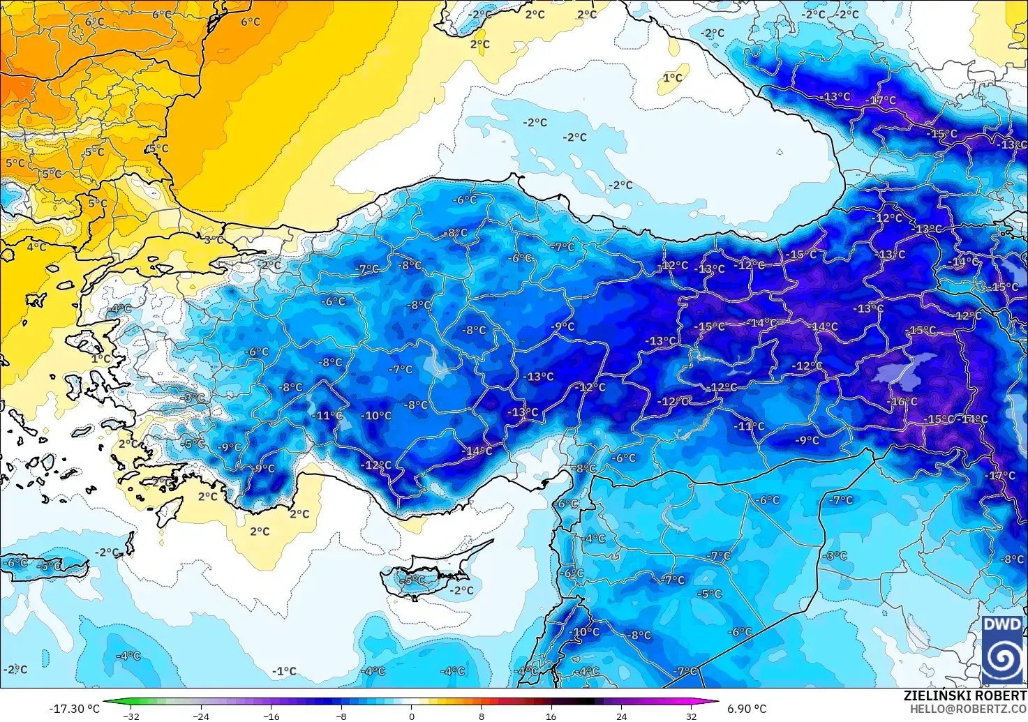 ICON modelo - Turquia, Anomalia de temperatura a 850 hPa