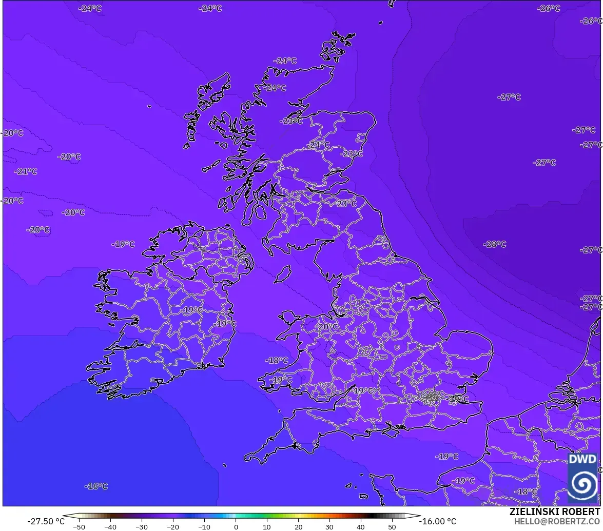 ICON modelo - Reino Unido, Temperatura a 500 hPa
