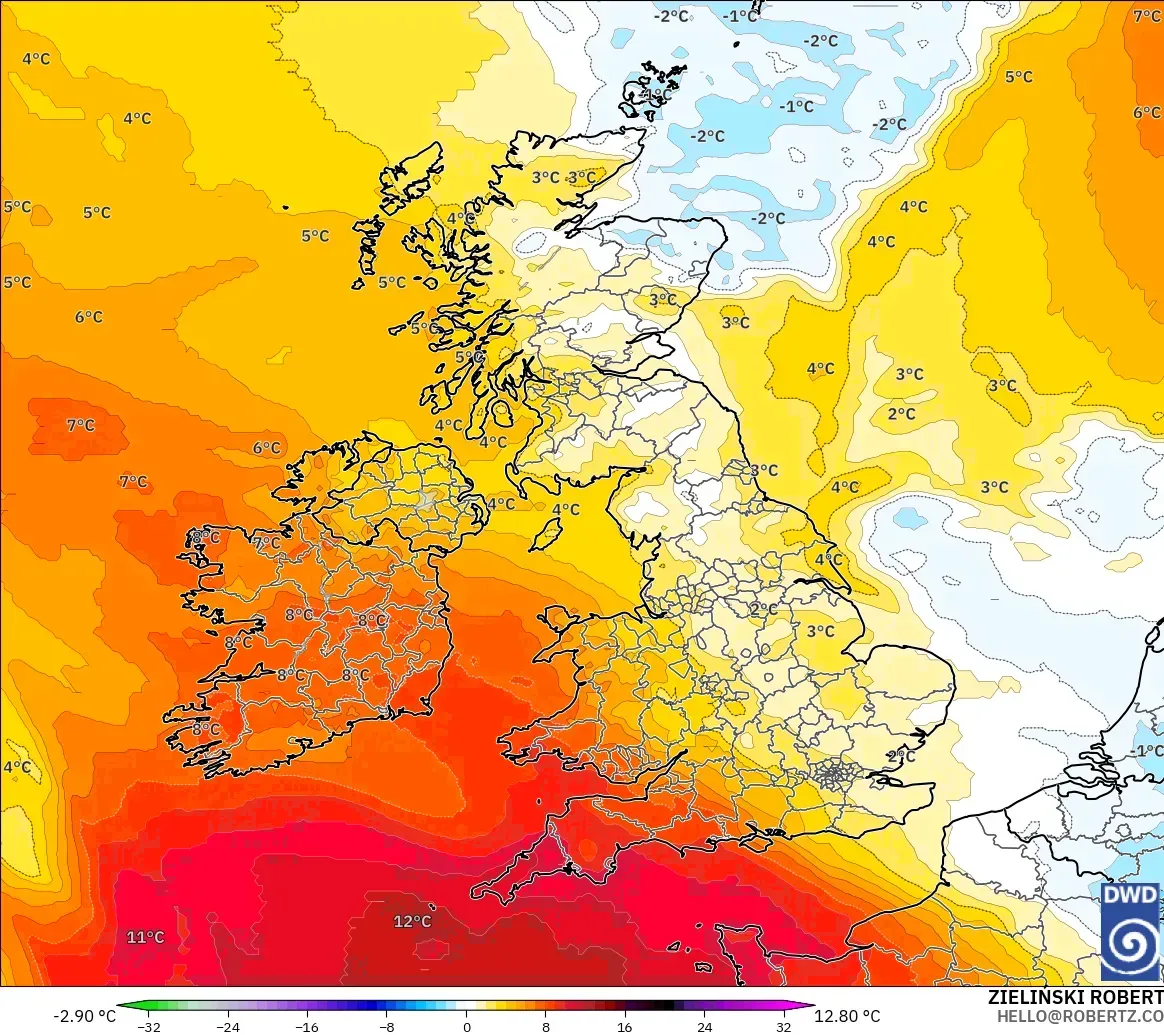 ICON modelo - Reino Unido, Anomalia de temperatura a 850 hPa