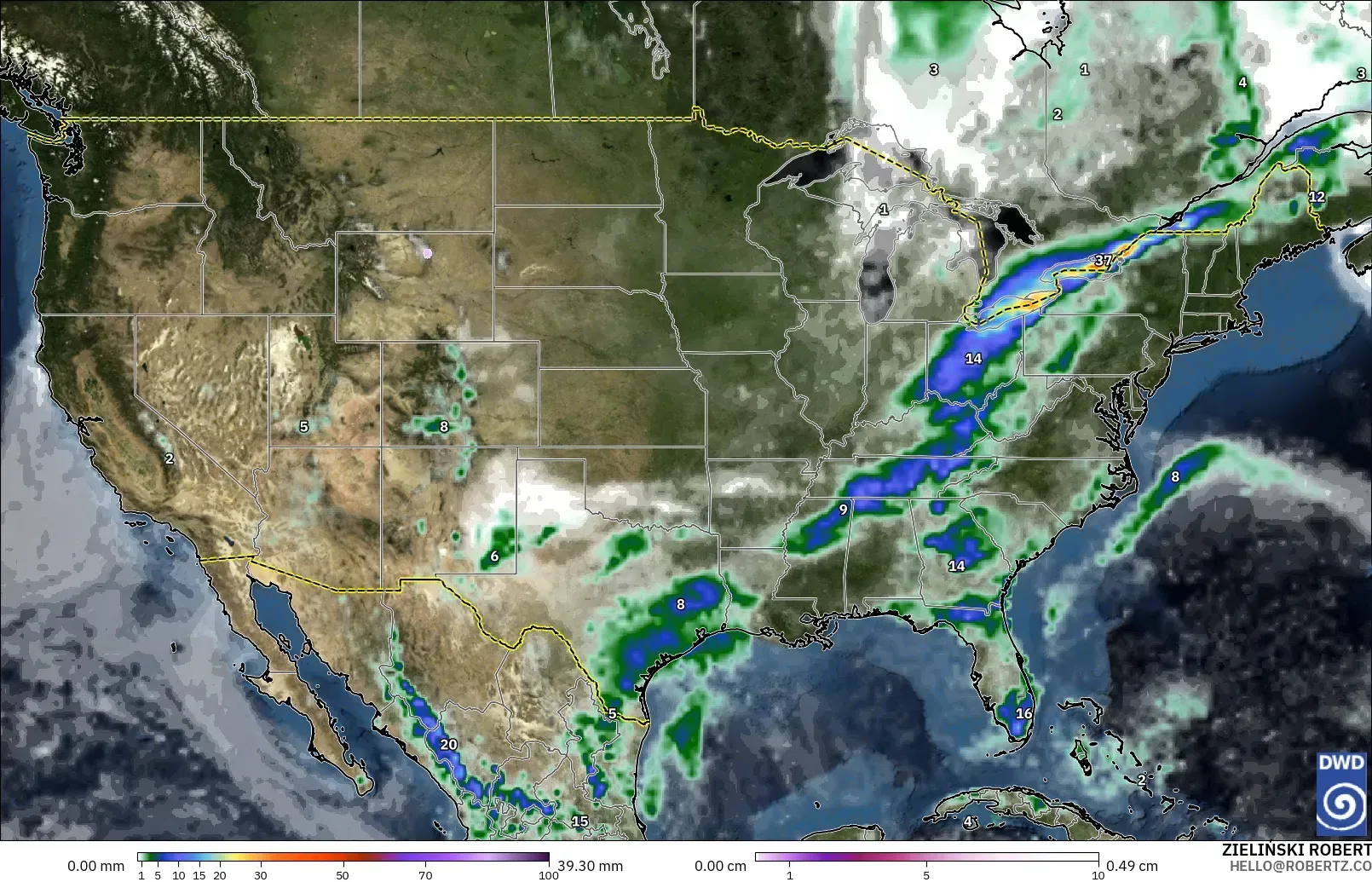 ICON modelo - Estados Unidos, Precipitação, nuvens e pressão