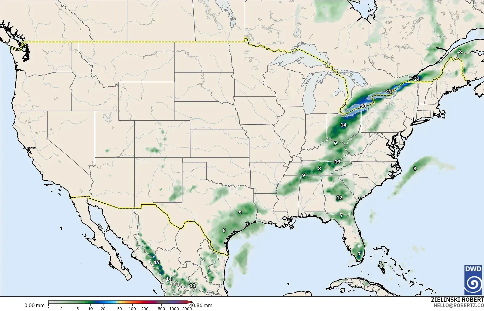 ICON modelo - Estados Unidos, Acúmulo de precipitação