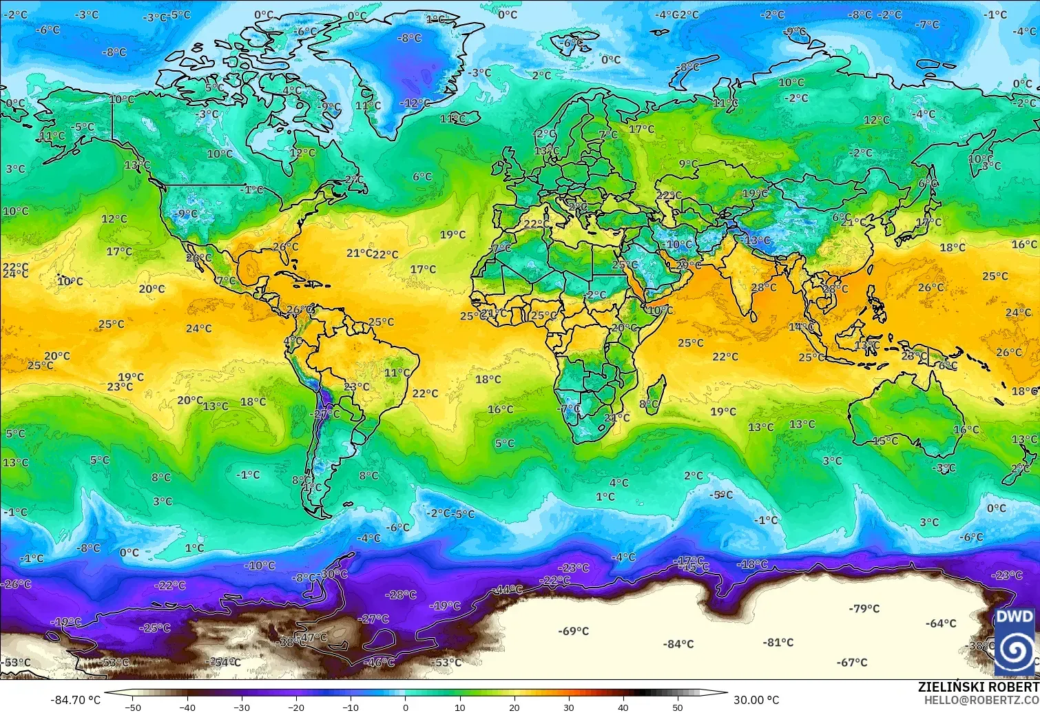 ICON modelo - Mundo, Ponto de orvalho a 2 m