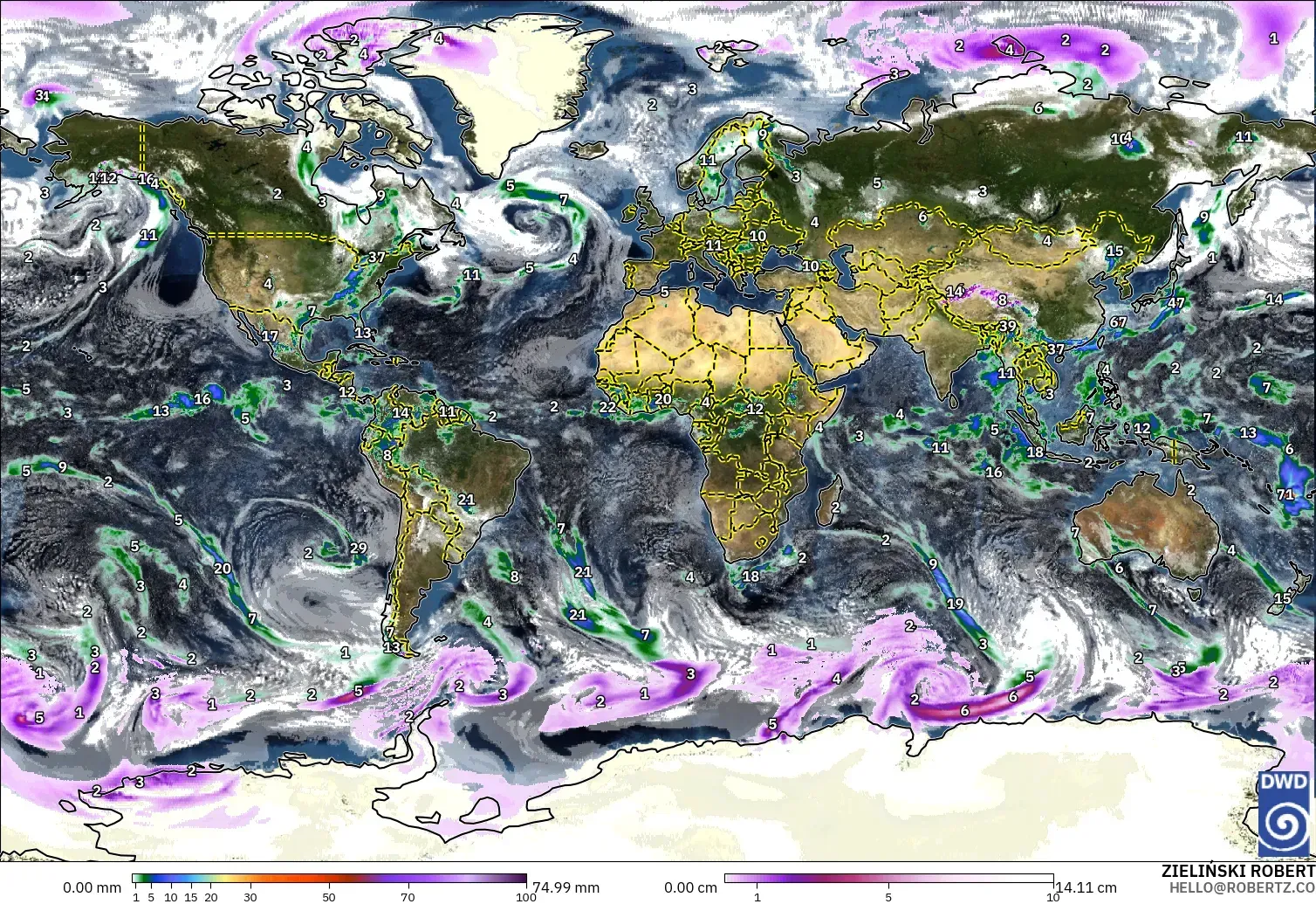 ICON modelo - Mundo, Precipitação, nuvens e pressão
