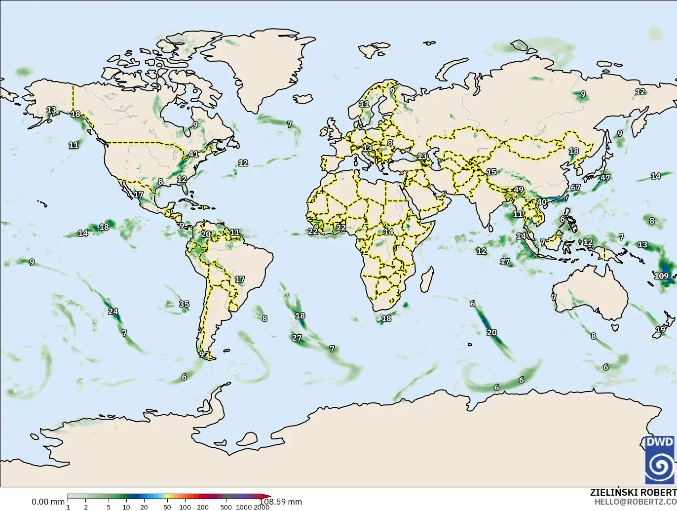 ICON modelo - Mundo, Acúmulo de precipitação
