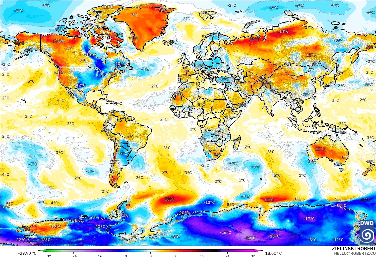 ICON modelo - Mundo, Anomalia de temperatura a 2 m