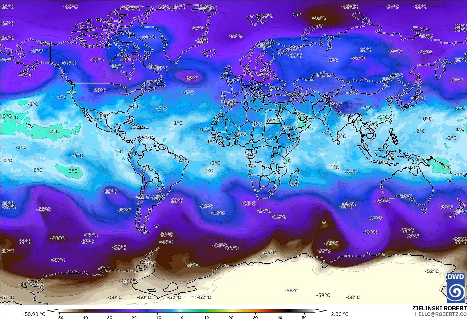 ICON modelo - Mundo, Temperatura a 500 hPa