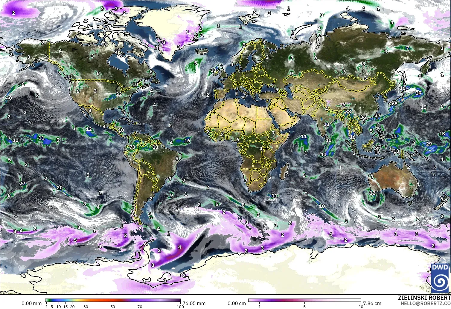 ICON modelo - Mundo, Precipitação, nuvens e pressão