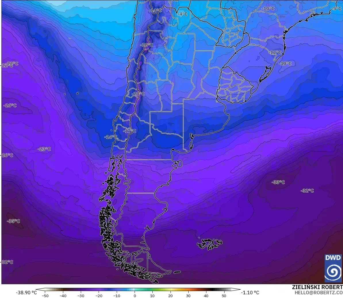 ICON modelo - Argentina, Temperatura a 500 hPa