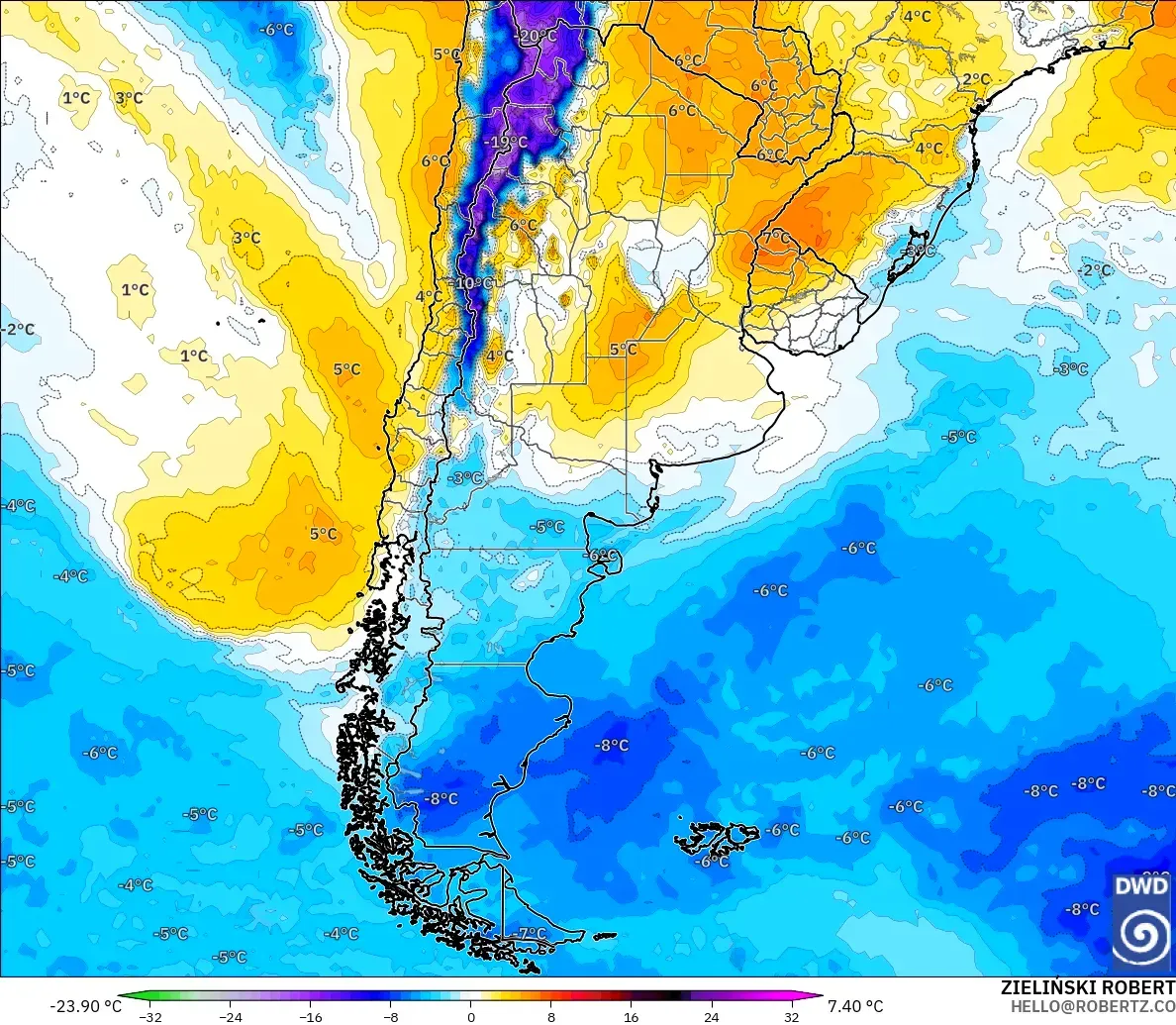 ICON modelo - Argentina, Anomalia de temperatura a 850 hPa