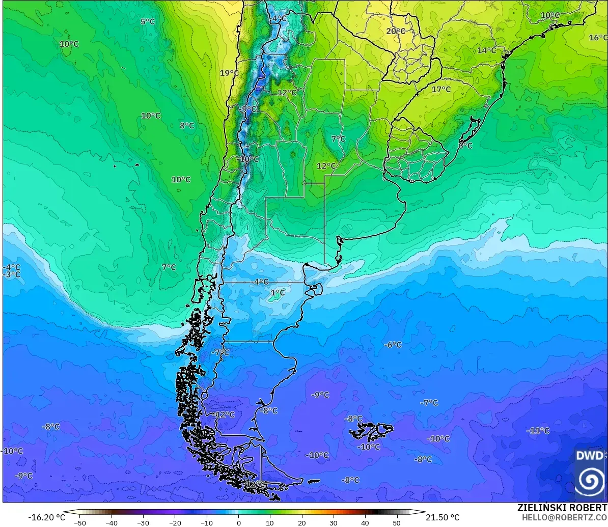 ICON modelo - Argentina, Temperatura a 850 hPa
