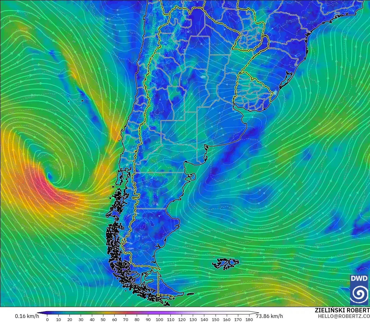ICON modelo - Argentina, Vento a 10 m