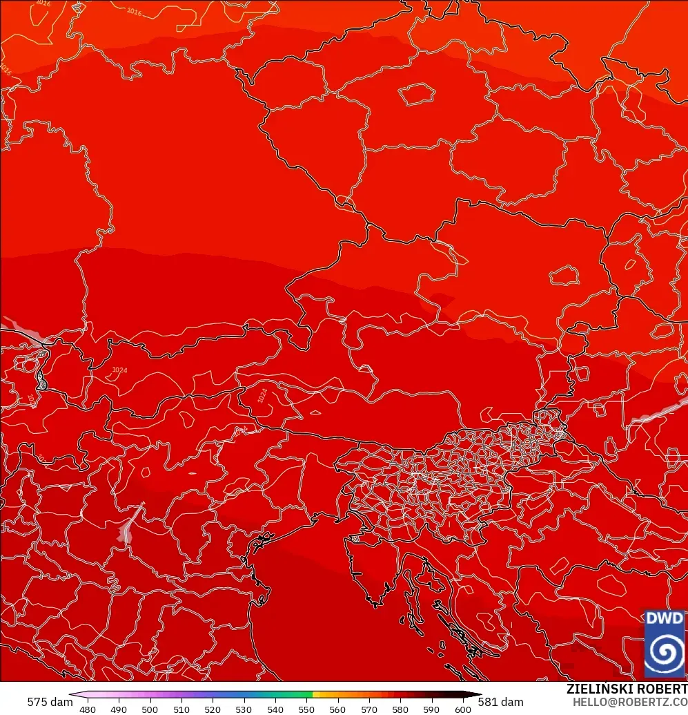 ICON modelo - Áustria, Altura geopotencial a 500 hPa