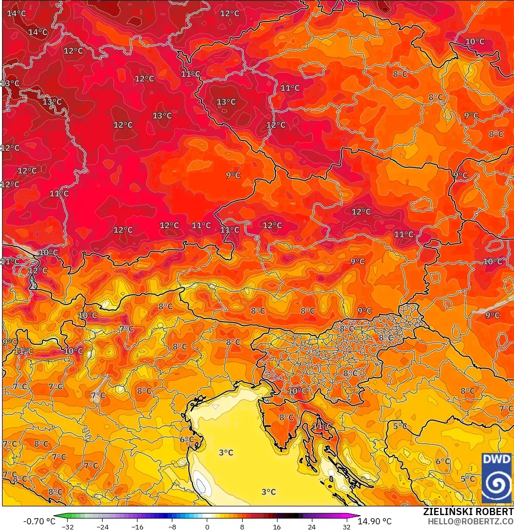 ICON modelo - Áustria, Anomalia de temperatura a 2 m