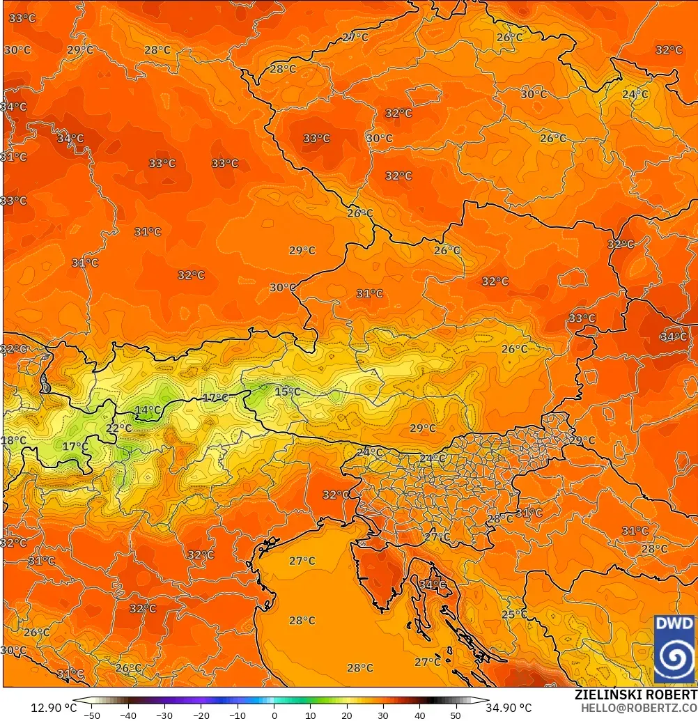 ICON modelo - Áustria, Temperatura a 2 m