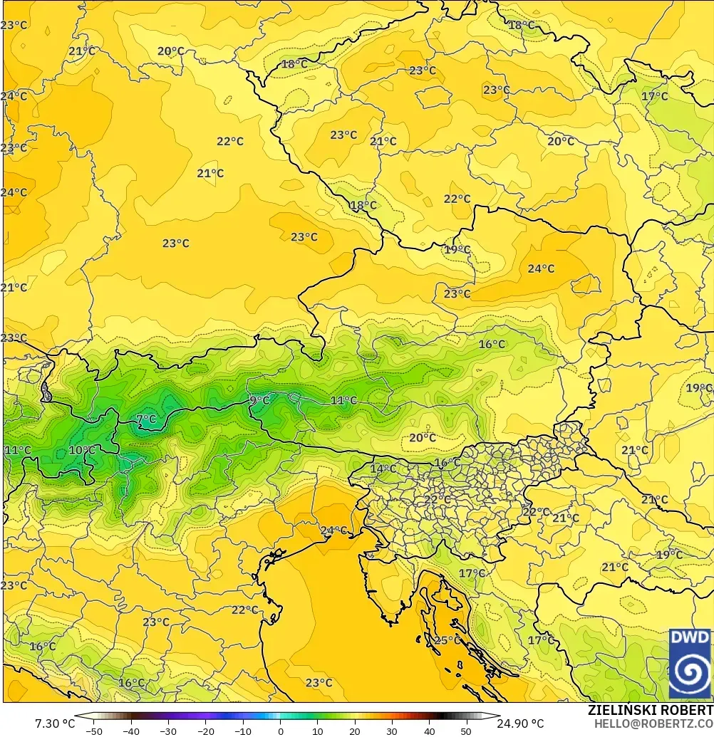 ICON modelo - Áustria, Temperatura a 850 hPa