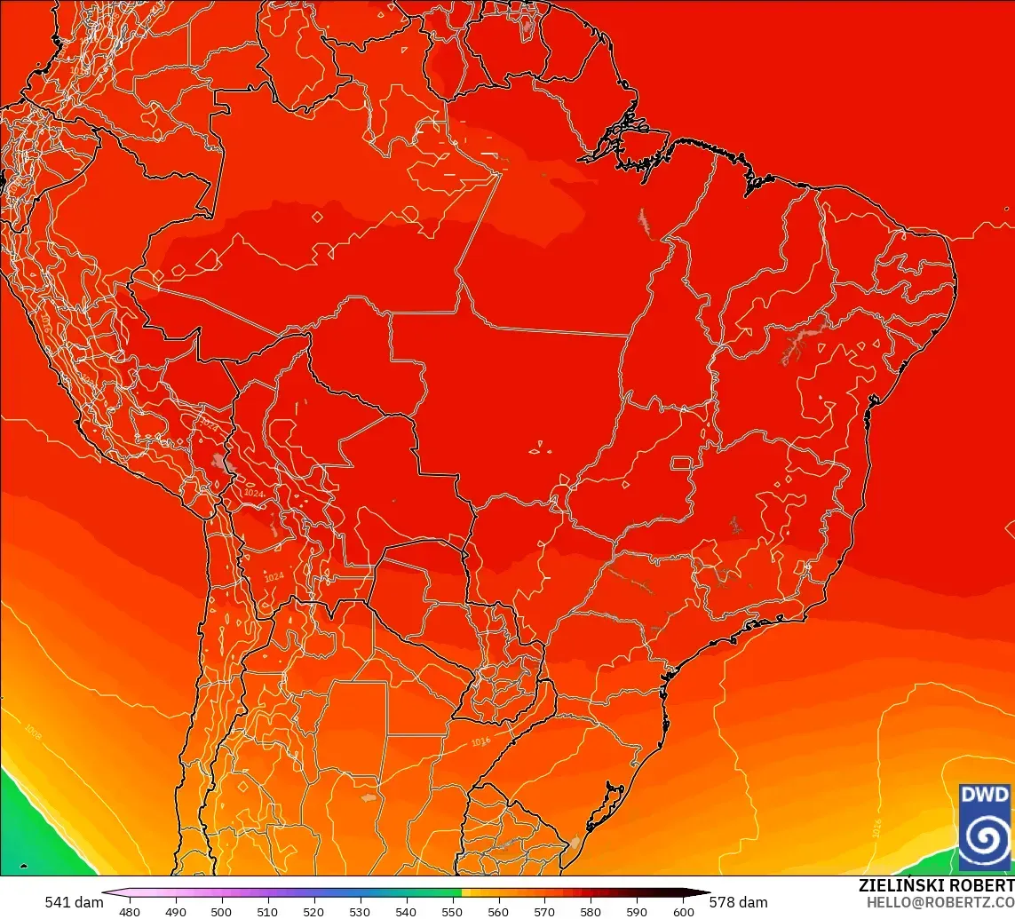 ICON modelo - Brasil, Altura geopotencial a 500 hPa