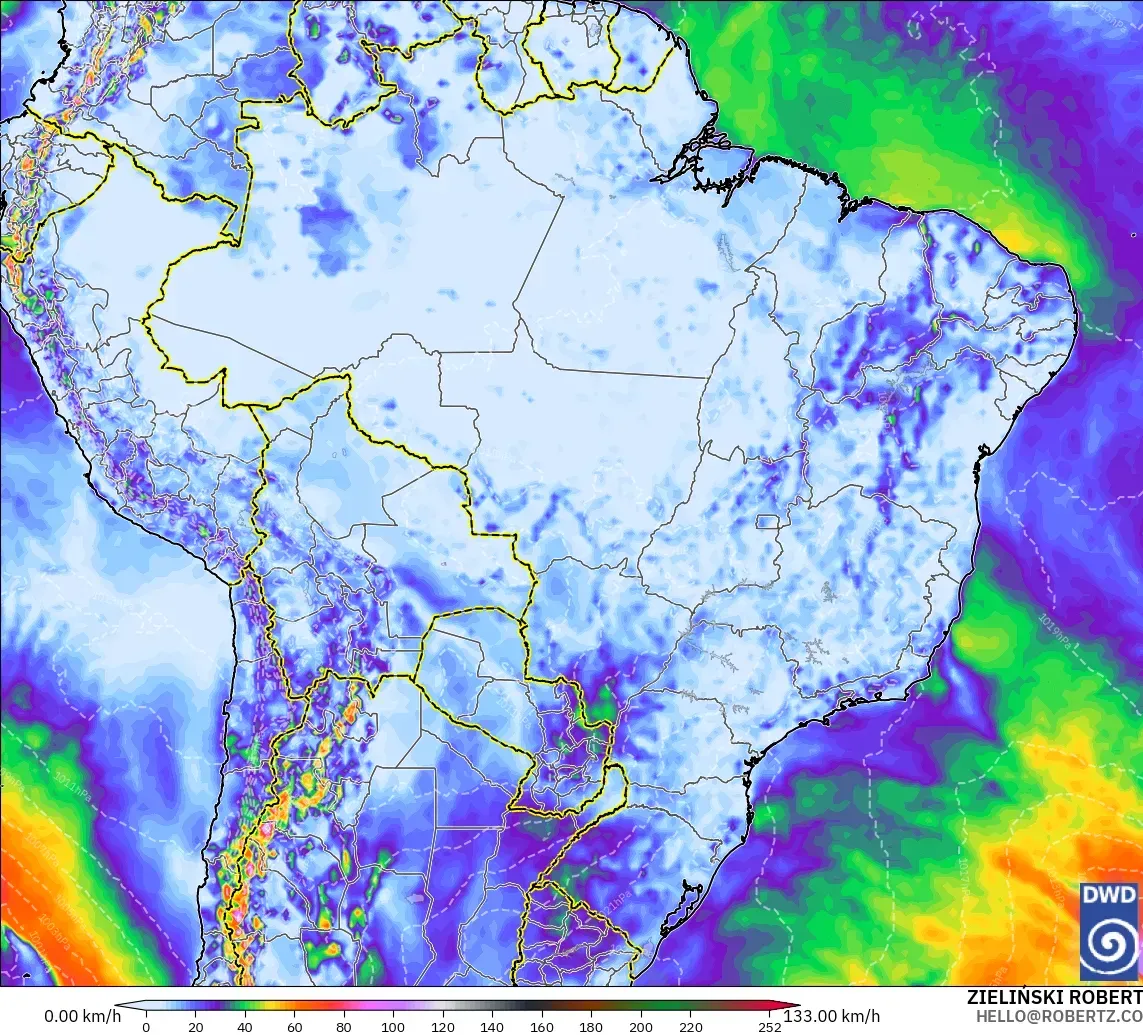 ICON modelo - Brasil, Rajadas de Vento Máximas