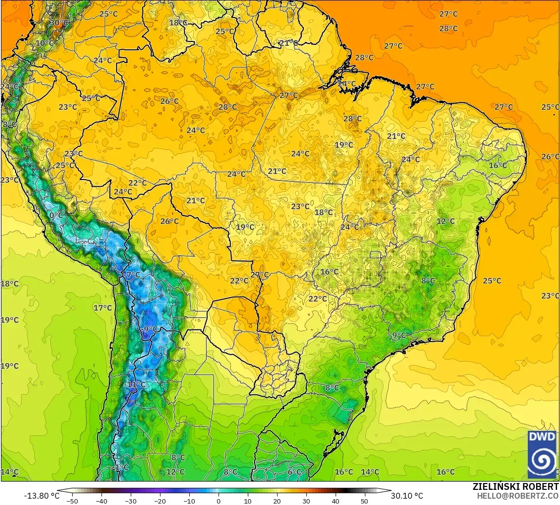 ICON modelo - Brasil, Temperatura a 2 m