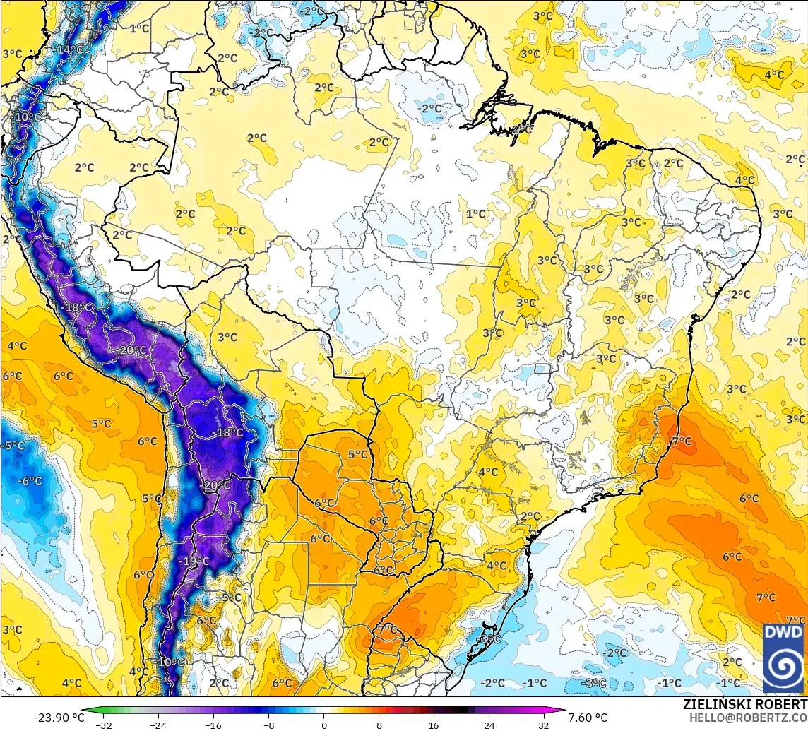 ICON modelo - Brasil, Anomalia de temperatura a 850 hPa