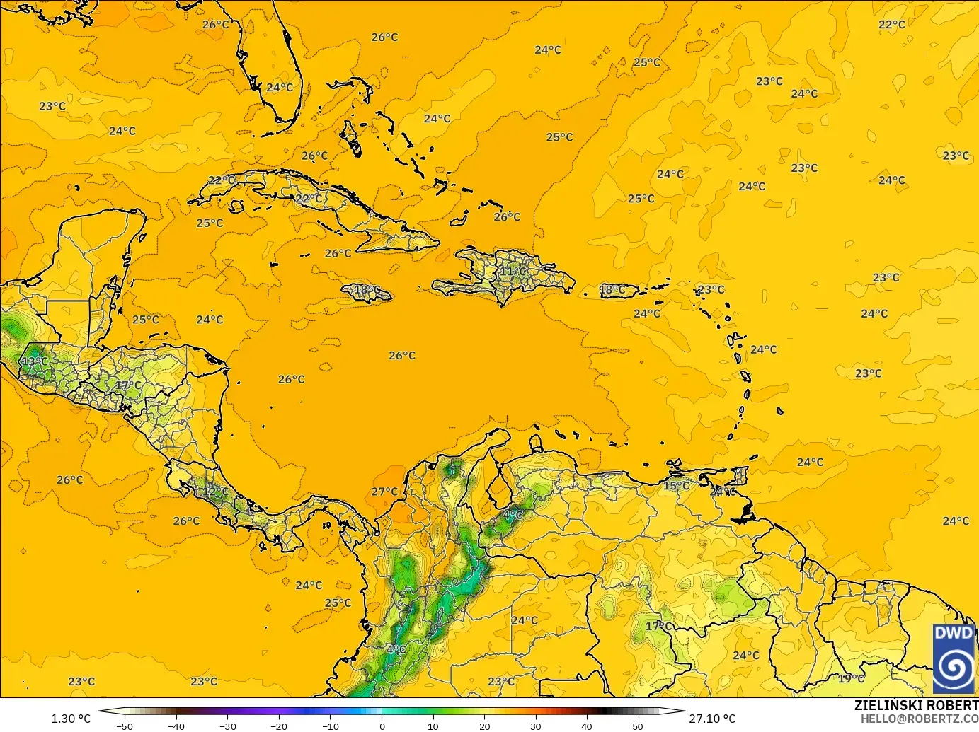 ICON modelo - Caribe, Ponto de orvalho a 2 m