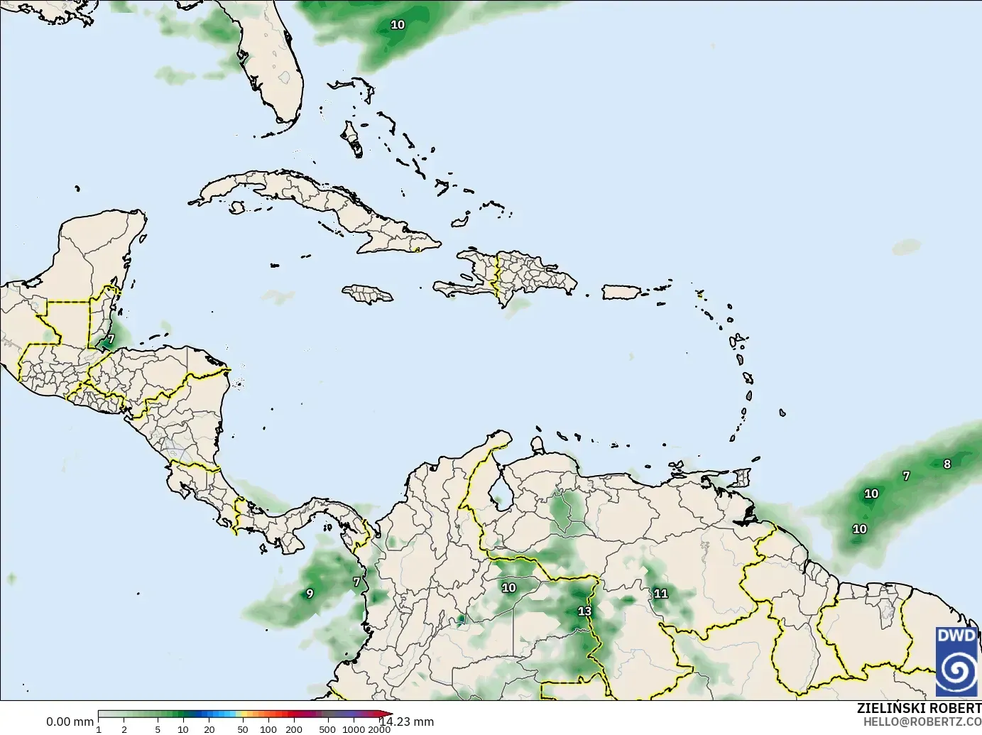 ICON modelo - Caribe, Acúmulo de precipitação